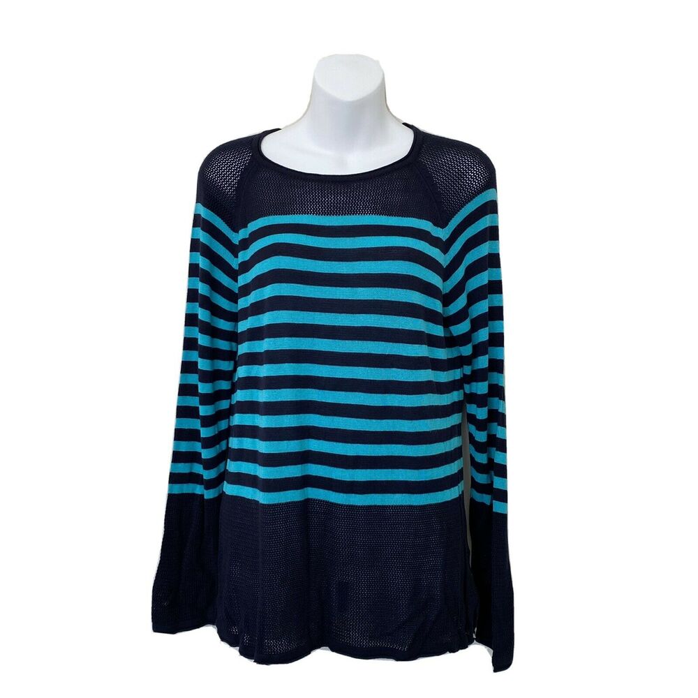 525 America Sweater Womens Large Striped Blue/Teal Mixed Knit Light Weight